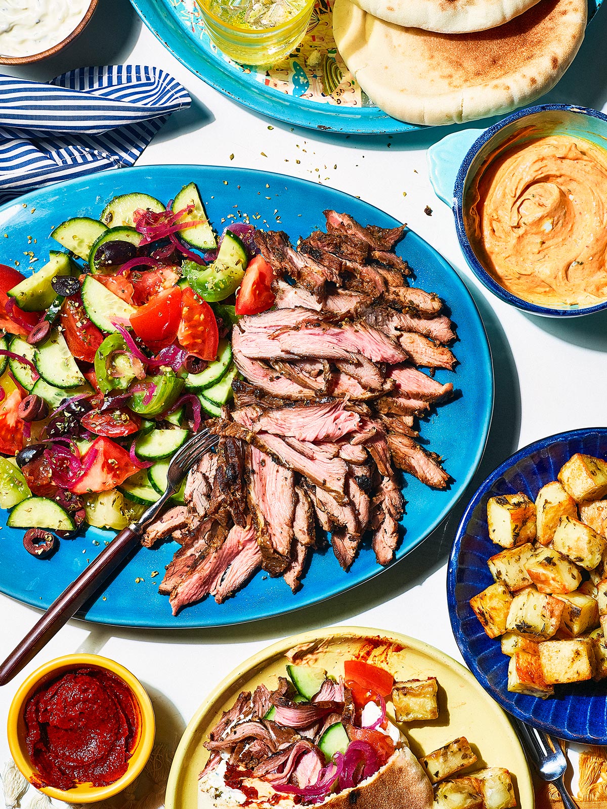 The Big Fat Greek Box - Grilled Marinated Lamb Gyro with Greek Salad and Dips