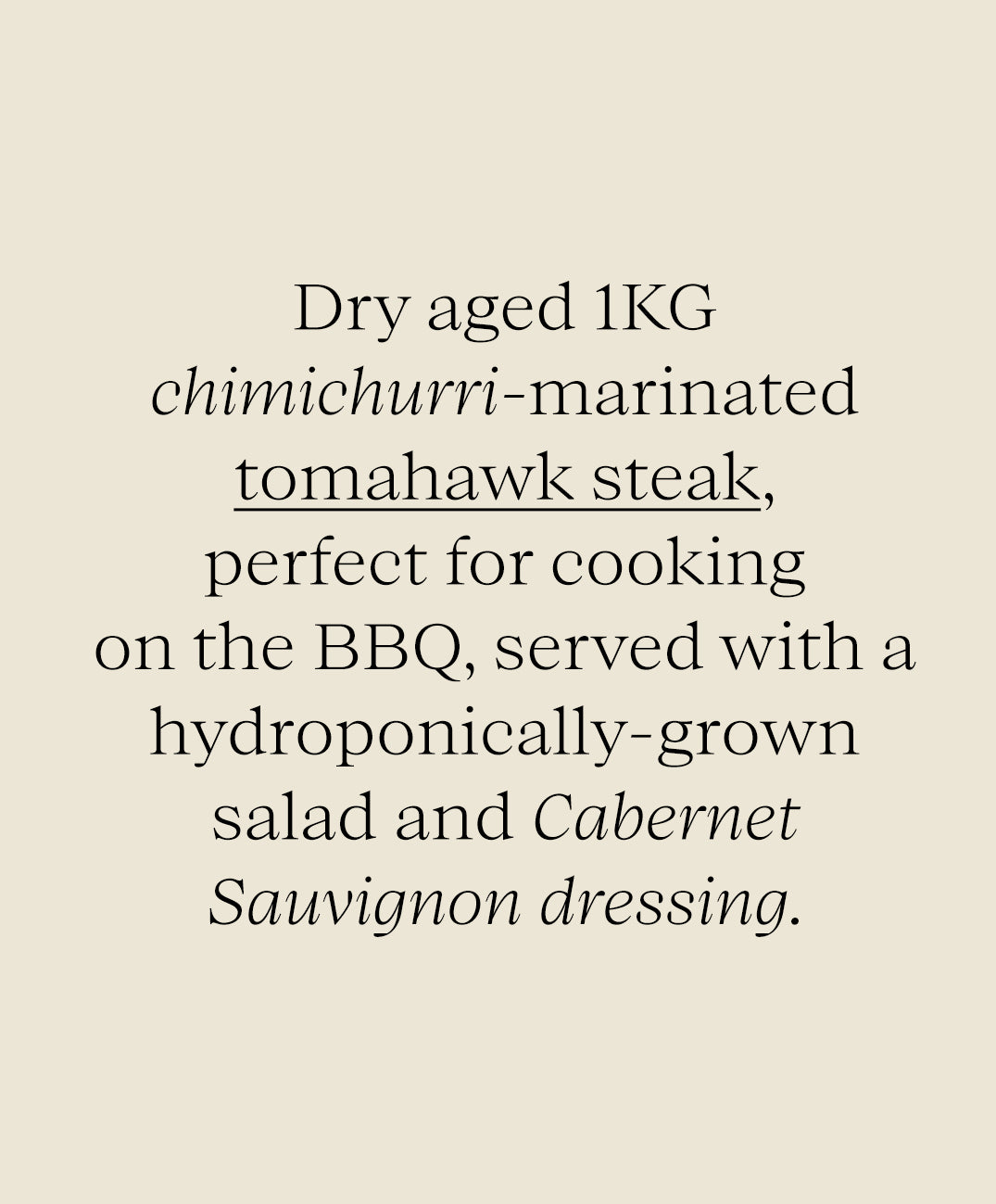 Dry Aged 1KG Chimichurri-Marinated Tomahawk Steak with Salad