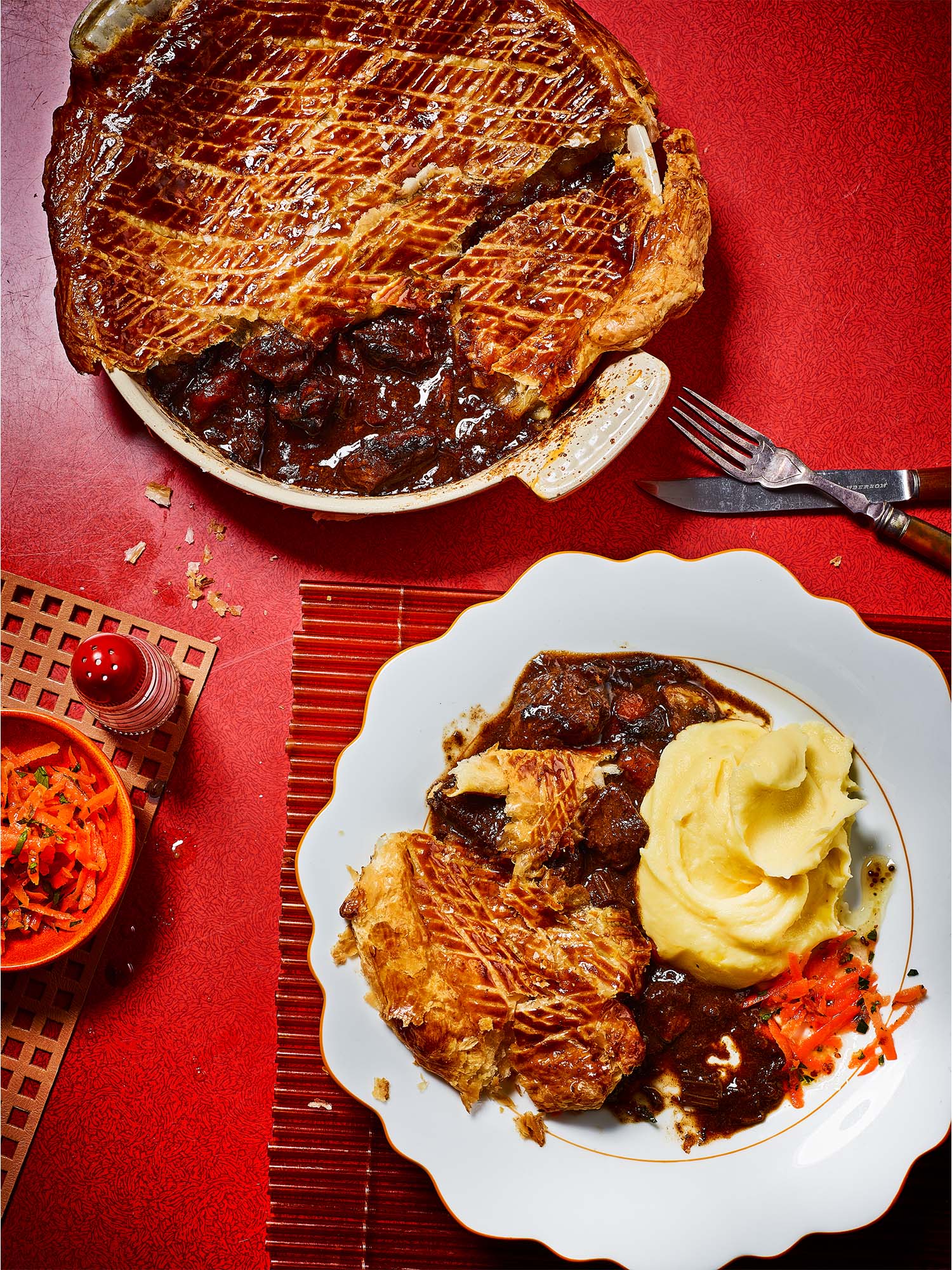 Port, Red Wine and Stilton Beef Pie with Mashed Potatoes