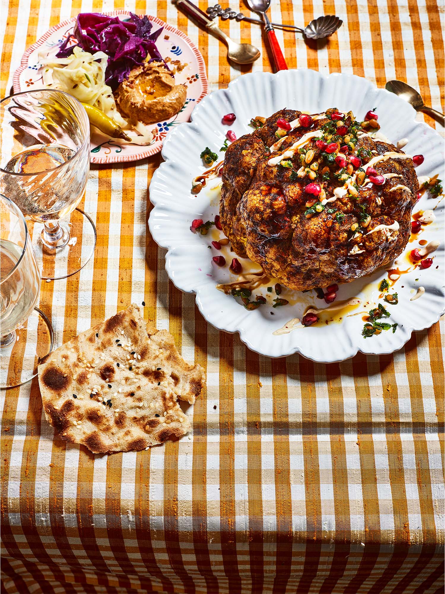 Whole Roasted Cauliflower with Smoked Aubergine Dip