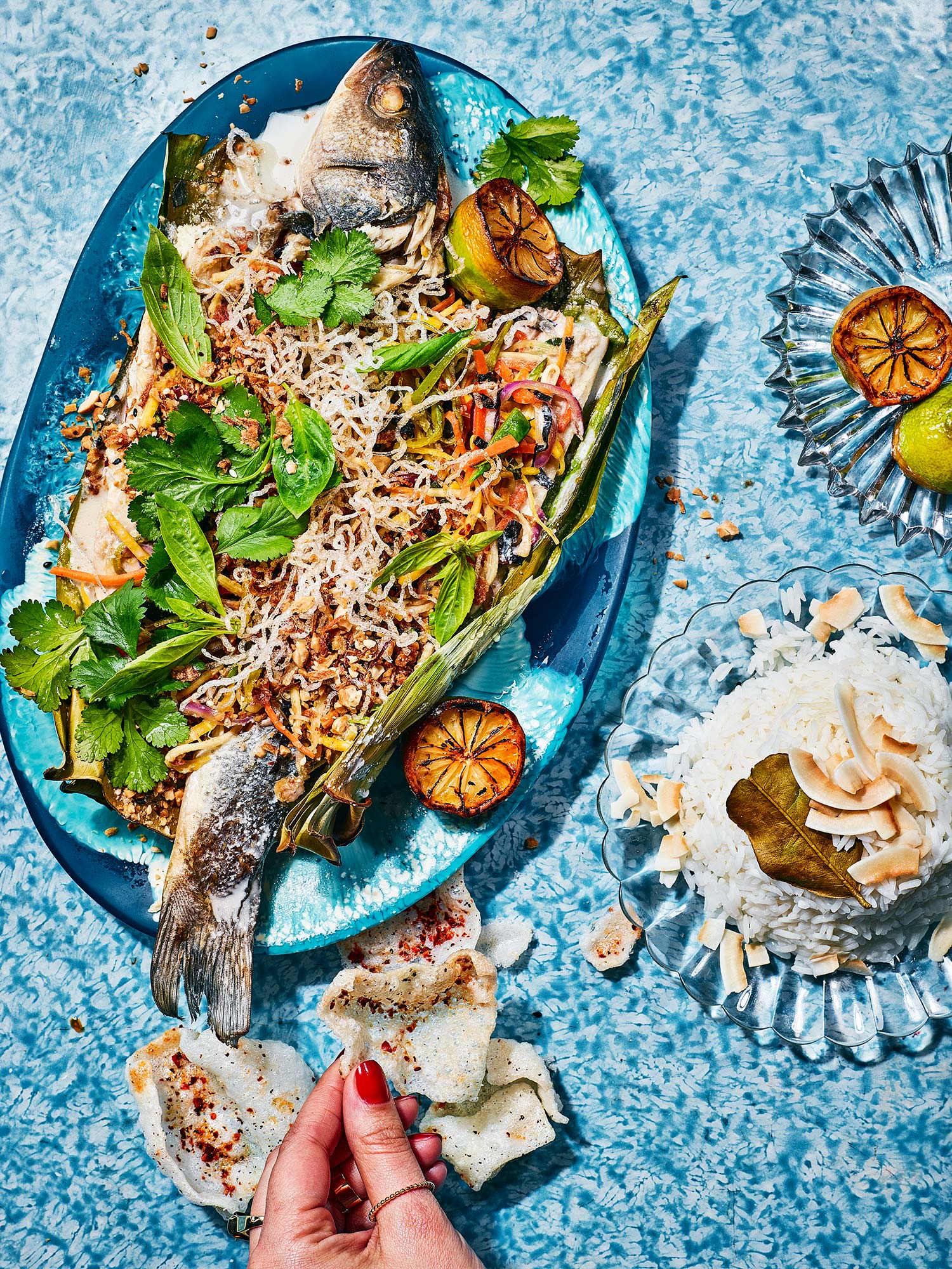Thai Inspired Whole Roasted Sea Bass stuffed with Mixed Vegetables